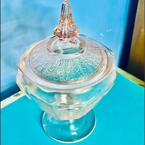 HARD TO FIND! Antique Pink Depression Glass Princess Pattern Candy Dish